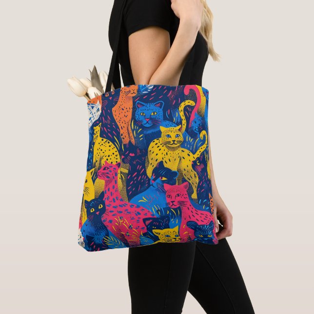 Colorful Cat Collage Tote Bag (Close Up)