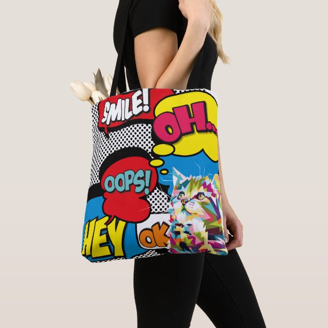 Colorful Cat Comic Hope Iconic Pop Art Tote Bag (Close Up)