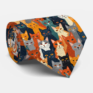 Colorful Cat Crowd Modern Art Pattern Neck Tie