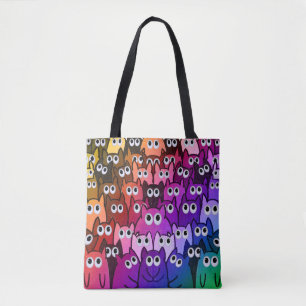 Colorful Cat Crowd Rainbow Gradient Kitty Pattern Tote Bag
