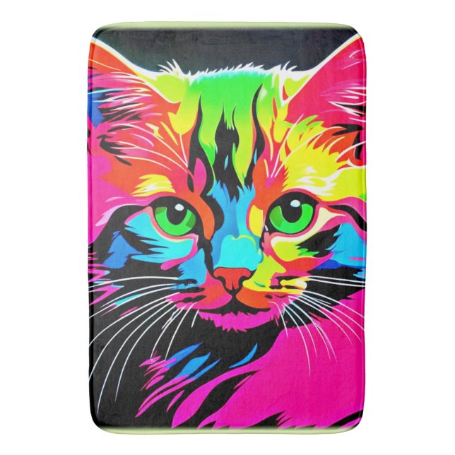 Colorful Cat Design Bath Mat (Front Vertical)