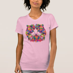 Colorful cat design T-Shirt for animal lovers.
