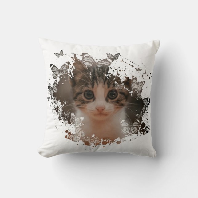 Colorful Cat Design Throw Pillow (Front)