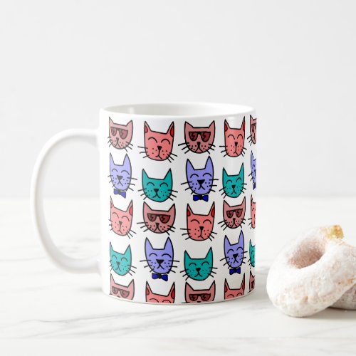 Colorful Cat Doodle Faces Ceramic Mugs 11oz 15 oz