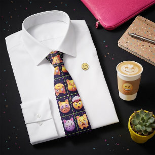 Colorful Cat Emoji Faces Party Funny Feline Pet Neck Tie