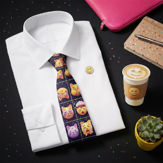 Colorful Cat Emoji Faces Party Funny Feline Pet Neck Tie