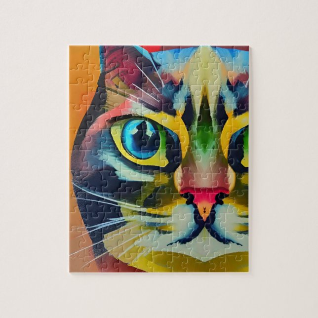 Colorful cat eye abstract strokes kitty voices jigsaw puzzle (Vertical)