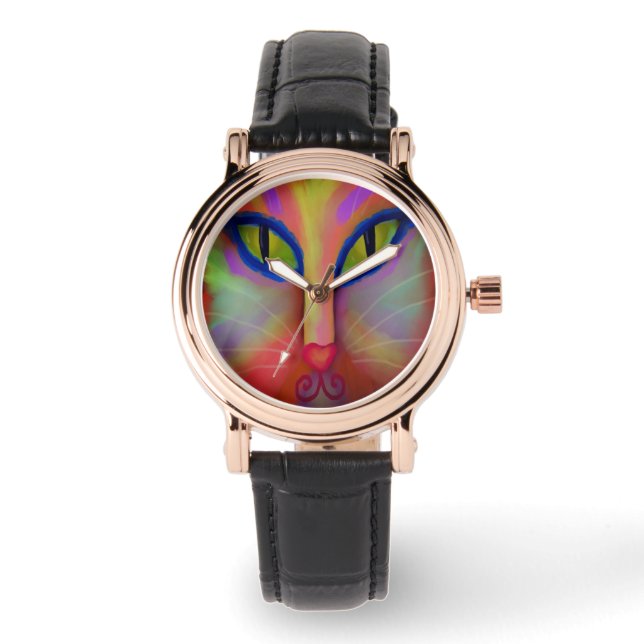 Colorful Cat Face Abstract Art to Wear Watch (Front)