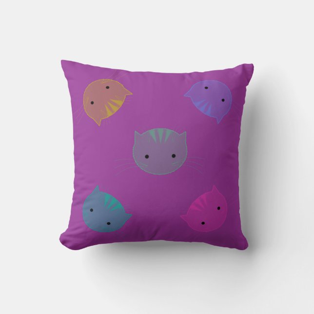 colorful Cat Faces Kids Throw Pillow (Front)