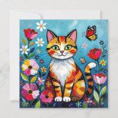 Colorful Cat, Flowers and Butterfly (Front)