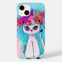 Colorful Cat Fun Spring Flower Cute Inspirational Case-Mate iPhone 14 Case