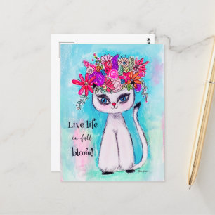 Colorful Cat Fun Spring Flower Cute Inspirational Postcard