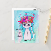 Colorful Cat Fun Spring Flower Cute Inspirational Postcard