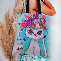 Colorful Cat Fun Spring Flower Cute Inspirational  Tote Bag