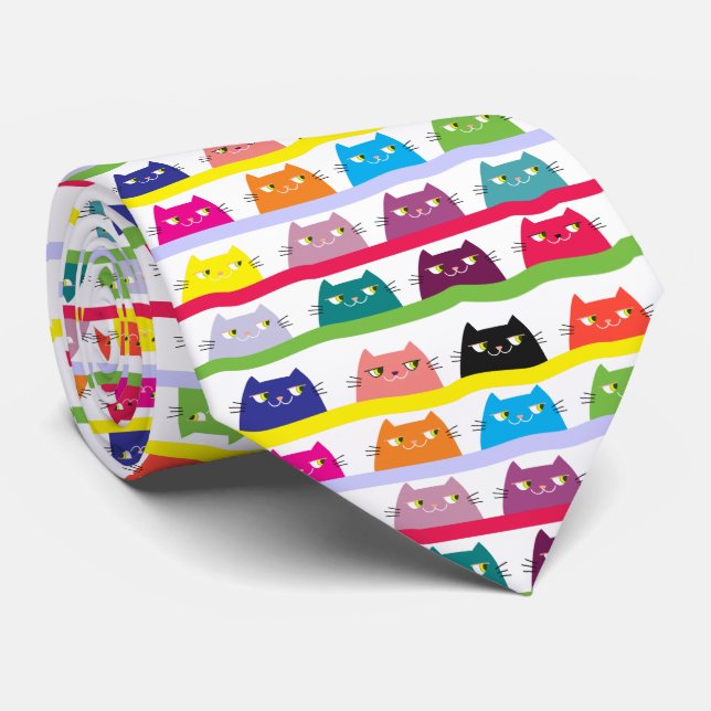 Colorful Cat Funny Pattern Neck Tie (Rolled)