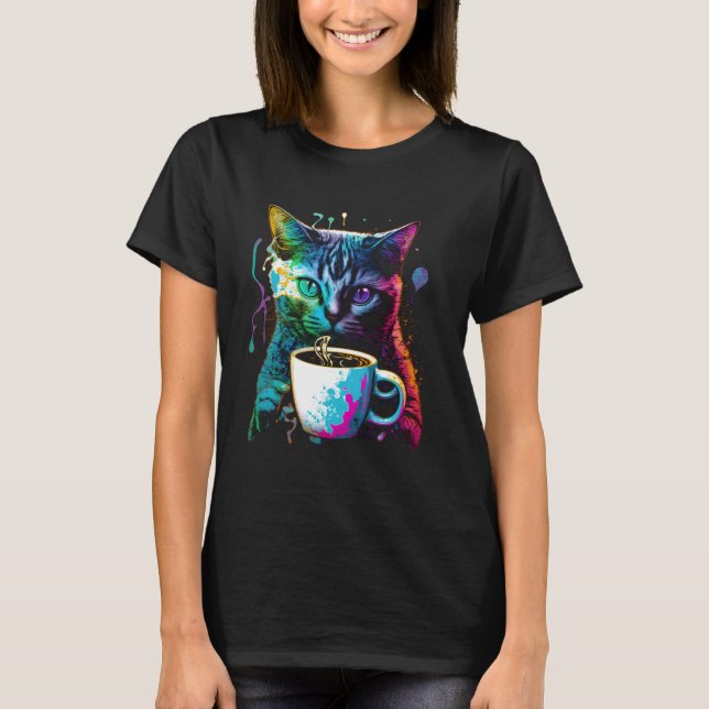 Colorful Cat Gaming Coffee Graphic Tees Men Women  (Front)