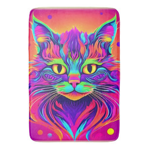 Colorful Cat Head Artwork Bath Mat