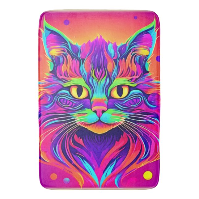 Colorful Cat Head Artwork Bath Mat (Front Vertical)