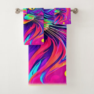 Colorful Cat Head Artwork Bath Towel Set