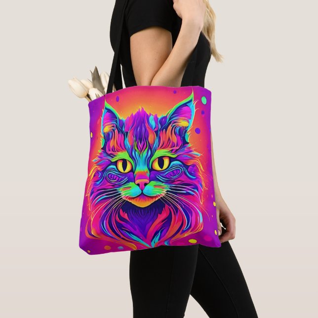 Colorful Cat Head Artwork Tote Bag (Close Up)