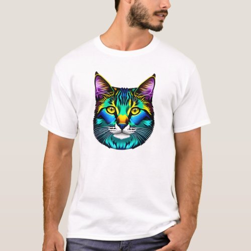 Colorful Cat Head T_shirt for Animal Lover