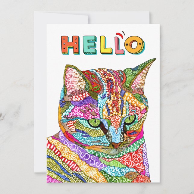 Colorful Cat Hello Greeting Card (Front)