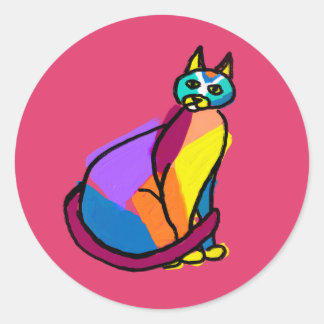 Colorful Cat Hero Classic Round Sticker