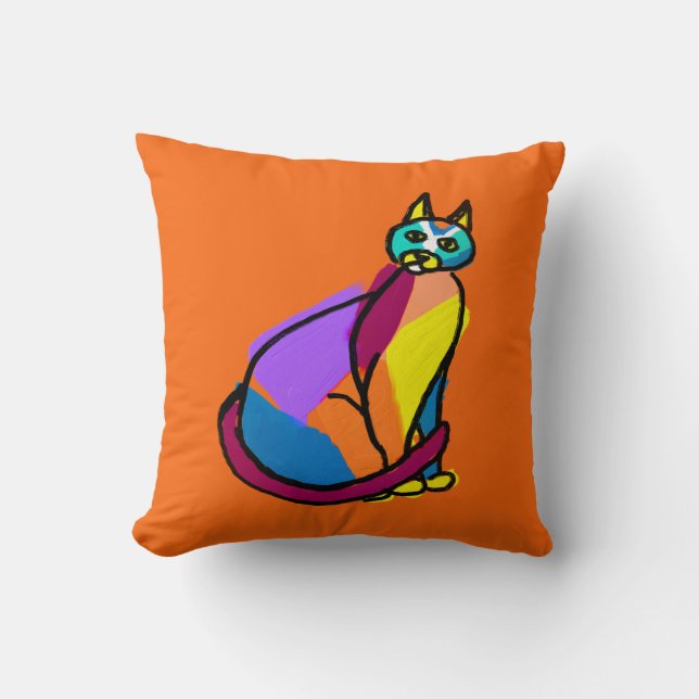 Colorful Cat Hero Throw Pillow (Front)