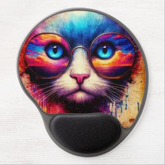 Colorful Cat Illustration Gel Mousepad