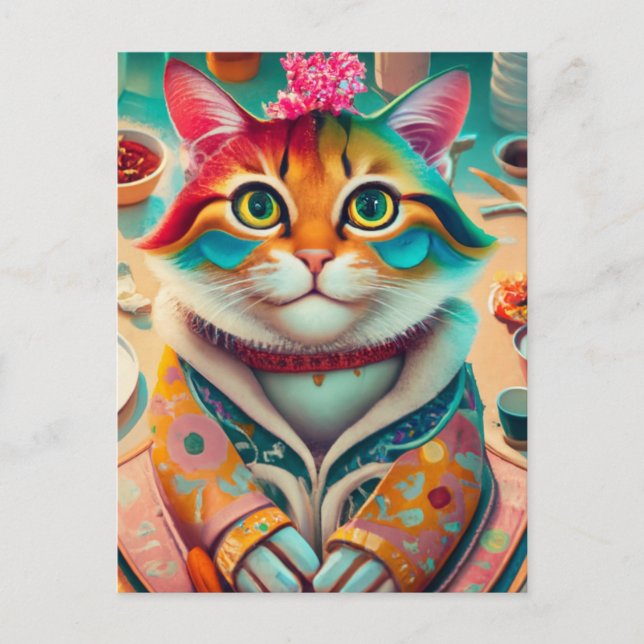 Colorful Cat in an outfit Postcard (Front)