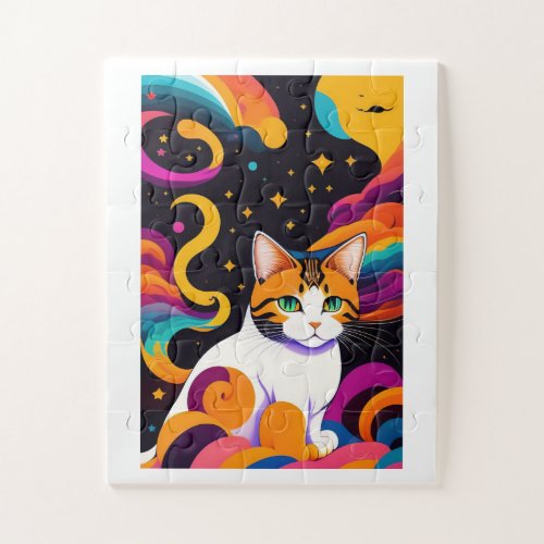 Colorful Cat In Space Galaxy Gift Jigsaw Puzzle