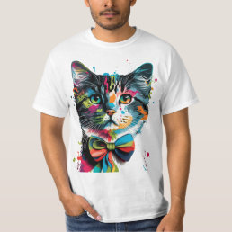 Colorful Cat in Splash Paint: A Vibrant Feline Mas T-Shirt