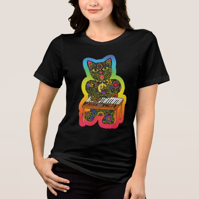 Colorful Cat Keyboard Tee – Art by Carole Bibisi,  (Front)