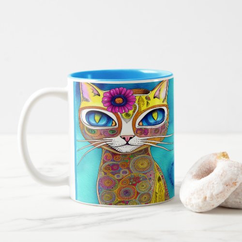 Colorful Cat Kookie Hippie Modern Two_Tone Coffee Mug