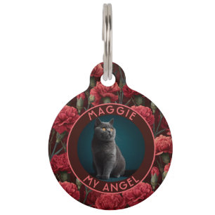 Colorful Cat Mom Gift Carnations Print Pet ID Tag