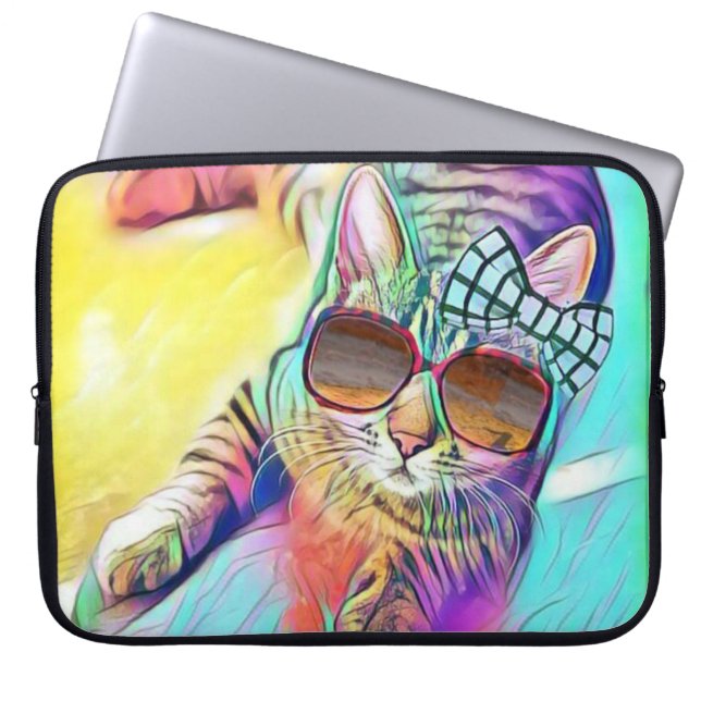 Colorful Cat Neoprene Laptop Sleeve 15 inch (Front)