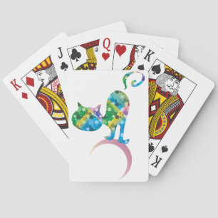 Colorful Cat On Crescent Moon Playing Cards