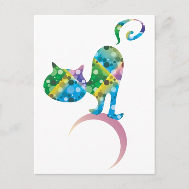 Colorful Cat On Crescent Moon Postcard (Front)