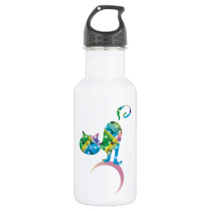Colorful Cat On Crescent Moon Water Bottle