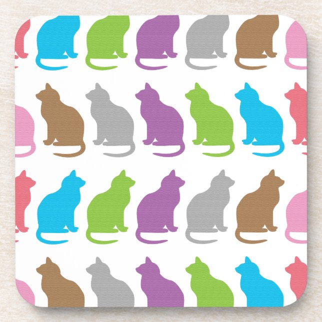 Colorful cat pattern beverage coaster (Front)