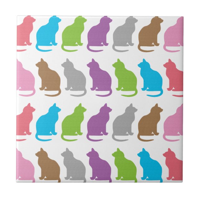 Colorful cat pattern ceramic tile (Front)
