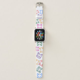 Colorful Cat Pattern on white background Apple Watch Band