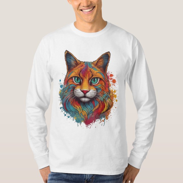 colorful cat pattern T-Shirt (Front)