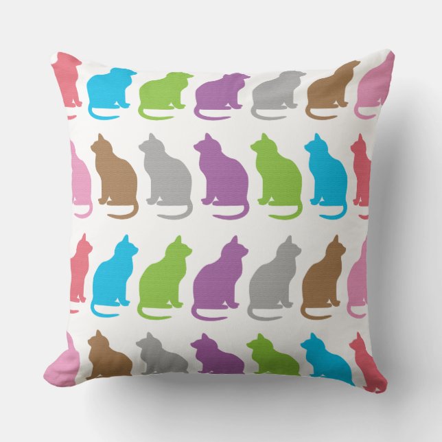 Colorful cat pattern throw pillow (Front)