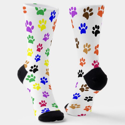 Colorful Cat Pawprints Socks