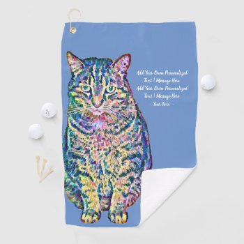 Colorful Cat Personalized Text Golf Towel by precious_tees at Zazzle
