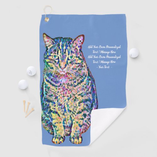 Colorful Cat Personalized Text Golf Towel