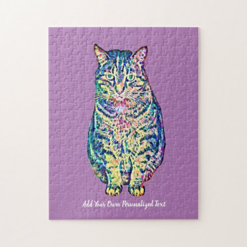 Colorful Cat Personalized Text  Jigsaw Puzzle