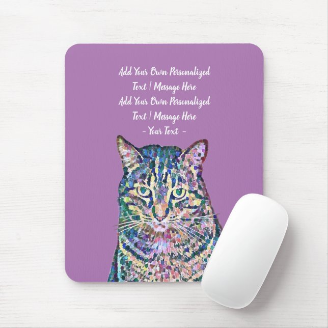 Colorful Cat Personalized Text Mouse Pad (With Mouse)