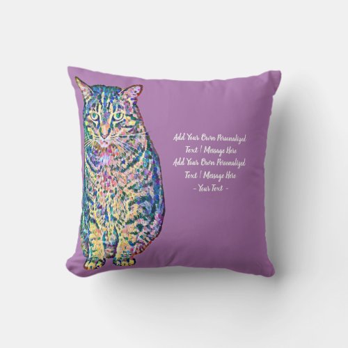 Colorful Cat Personalized Text Throw Pillow